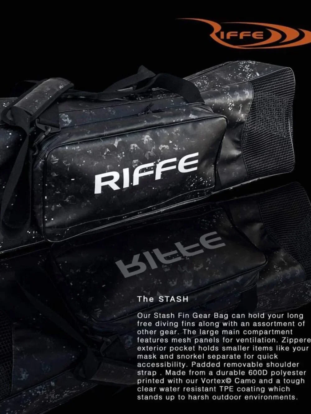 RIFFE Stash Long Fin Gear Bag 44L Vortex Camo New